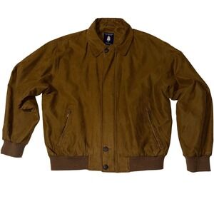 Roundtree & Yorke Outdoors Mens Faux Suede Bomber Jacket Brown L Zipper Button